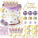 Happy Birthday Crown Cake Topper Candles Butterfly Balls Decoration
