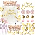 Happy Birthday Crown Cake Topper Candles Butterfly Balls Decoration
