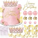 Happy Birthday Crown Cake Topper Candles Butterfly Balls Decoration