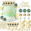 Happy Birthday Crown Cake Topper Candles Butterfly Balls Decoration