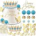 Happy Birthday Crown Cake Topper Candles Butterfly Balls Decoration