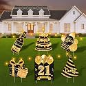 Happy Birthday Yard Sign with Stakes, 6 Pcs Gold Happy Birthday Sign with LED Lights and Double-Sided Tape, Personalized Age Happy Birthday Decorations, Ideal for Outdoor and Indoor Birthday Parties
