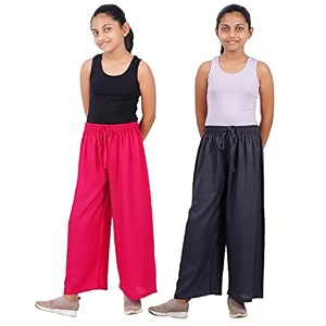 happy bunny stylish rayon palazzo pants for girls  skin friendly solid flowy design with mild shine regular fit full length wide leg trousers for party amp outdoor wear