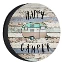 Happy Camper Spare Tire Cover Dust-Proof for Jeep Trailer RV SUV Truck Camper Travel Trailer Accessories 15 inch