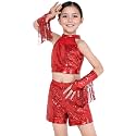Happy Cherry Girls Shiny Sequin Latin Dance Shorts Set 3 Pcs for Disco Hip Hop Jazz Cha Cha Dance 3-12Y