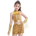 Happy Cherry Girls Shiny Sequin Latin Dance Shorts Set 3 Pcs for Disco Hip Hop Jazz Cha Cha Dance 3-12Y