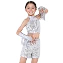 Happy Cherry Girls Shiny Sequin Latin Dance Shorts Set 3 Pcs for Disco Hip Hop Jazz Cha Cha Dance 3-12Y