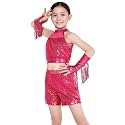 Happy Cherry Girls Shiny Sequin Latin Dance Shorts Set 3 Pcs for Disco Hip Hop Jazz Cha Cha Dance 3-12Y