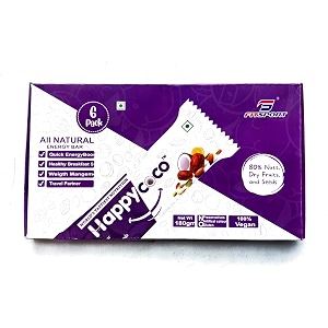 happy coco vegan energy bar - healthy vegan snack bar for weight loss - gluten free snacks contain coconut dry fruits nuts and seeds - 300gm30gm x 6 bars pack of 6
