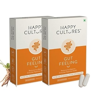 velbiom happy cultures gut feeling digestion supplement unique blend of probiotics for daily digestive health b-vitamins gut digestion clinically tested for men and women - 30 veg capsules