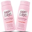 HAPPY CURVES Comfort Powder: Talc Free Anti Chafe Body &amp; Foot Dusting Powder Deodorant to Control Inner Thigh Chafing, Private Areas, and All Over Body for Women (4 Ounce (Pack of 2), Tropical Oasis)