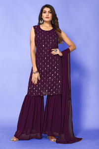 happy design women georgette kurta sharara dupatta set