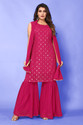 Happy Design Women Georgette Kurta Sharara Dupatta Set