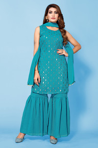 happy design women georgette kurti sharara dupatta set