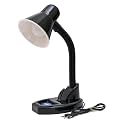 HAPPY E Plastic Table Lamp with Pen Holder, Study lamp for Students Flexible Gooseneck, On/Off Switch, B22 Bulb Holder, Black (Blub not Included), Led