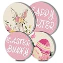 Happy Easter Art Electric Stove Burner Covers,4 Pcs Colorful Eggs Round Stove Burner Covers,Bunny Stove Burner Cover,8 Inch and 10 Inch，Pink Dining Room Metal Cooktop Home Decor