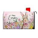 Happy Easter Bunny Magnetic Mailbox Covers Standard Size 25.5x21in Spring Easter Flower Decor Mailboxes Wraps Post Cute Rabbit Flower and Butterfly Letter Box Cover for Home Garden Yard Outside