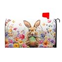 Happy Easter Day Bunny Mailbox Cover Magnetic Standard Size 25.5x21in Easter Eggs Butterfly Flowers Letter Post Box Cover Wrap Decoration Post Letter Box Cover Garden Decorations for Easter Holiday