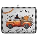 Happy Halloween Pumpkin Truck Dish Drying Mat For Kitchen Trick or Treat Microfiber Absorbent Dish Drying Mats Spooky Black Bat Ghost Self Dish Draining Mat 18x24 In Coffee Bar Spill Pad Decoration