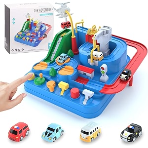 happy hues car adventure race track with parking lot- playsets for toddler- simulating driving steering wheel musical toys for boys amp girls 3 4 5 6 7 8 years old style 08