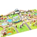 HAPPY HUES® Wooden Track Car Bridge Toy Set with Puzzle Playmat with Scenic Accessories| Toys for Boys Girls- 3+ Years (Urban City 80 PCS)