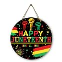 Happy Juneteenth Door Sign Wooden Freedom Day Door Hanger June 19th 1865 Black History Sign for Outdoor Porch Wall African American Decorations