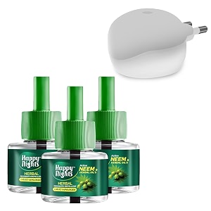 happy nights neem amp herbal mosquito repellent refill  mosquitoinsect liquid vaporiser  insect vaporizer prevent from dengue  completely herbal safe for kids baby 45 ml pack of 3 refill - formulation 4x