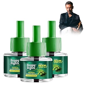 happy nights neem mosquito refill  herbal neem repellent  repellent  insect vaporizer  prevent from dengue  completely herbal safe for children  45 ml pack of 3 refill plus 1 machine