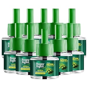 happy nights neem mosquito refill  herbal neem repellent  repellent  insect vaporizer  prevent from dengue  completely herbal safe for children  45 ml pack of 10 refill plus 1 machine