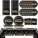 Happy Retirement Party Supplies Serves 24 Black and Gold Retirement Party Paper Plates Napkins Retirement Tablecloth Set Tableware Kit for Men Women Say Goodbye Party