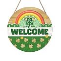 Happy St. Patrick's Day Rainbow Wooden Hanging Sign 12x12 Inch St. Patricks Day Welcome Shamrock Wreath Sign for Front Door Decor,Irish Spring Farmhouse Wood Wreath Indoor Wall Hanging Decoration