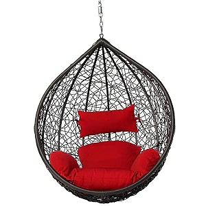 happy star outdoor furniture single seater swing without stand black with red cushion