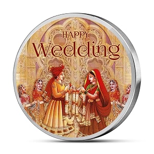 mohur happy wedding coloured 999 pure silver coin