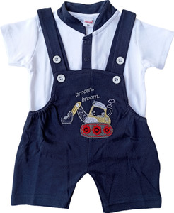 happykid dungaree for baby boys casual embroidered pure cotton dark blue pack of 1