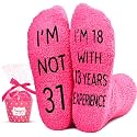 HAPPYPOP Fun Birthday Gifts Women - Fuzzy 30 31 32 33 34 35 36 37 38 39 40 Year Old Socks
