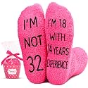 HAPPYPOP Fun Birthday Gifts Women - Fuzzy 30 31 32 33 34 35 36 37 38 39 40 Year Old Socks