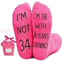 HAPPYPOP Fun Birthday Gifts Women - Fuzzy 30 31 32 33 34 35 36 37 38 39 40 Year Old Socks