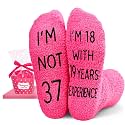 HAPPYPOP Fun Birthday Gifts Women - Fuzzy 30 31 32 33 34 35 36 37 38 39 40 Year Old Socks