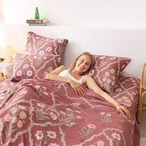 400tc super soft premium cotton super king size bedsheet for double bed with 2 pillow covers 108x108 inches  breathable floral printed flat sheet wrinkle-resistant durable pink