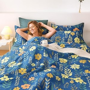 400tc super soft premium cotton super king size bedsheet for double bed with 2 pillow covers 108x108 inches  breathable printed flat sheet wrinkle-resistant durable deep blue