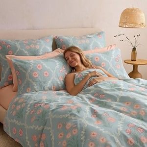 400tc super soft premium cotton super king size bedsheet for double bed with 2 pillow covers 108x108 inches  breathable printed flat sheet wrinkle-resistant durable powder blue