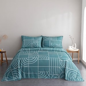 400tc super soft premium cotton super king size bedsheet for double bed with 2 pillow covers 108x108 inches  breathable printed flat sheet wrinkle-resistant durable teal