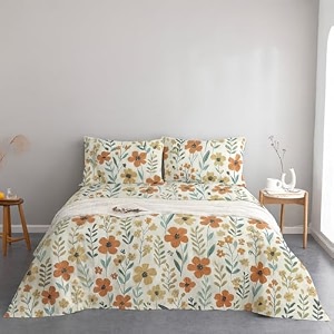 400tc super soft premium cotton super king size bedsheet for double bed with 2 pillow covers 108x108 inches  breathable printed flat sheet wrinkle-resistant durable cream