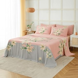 400tc super soft premium cotton super king size bedsheet for double bed with 2 pillow covers 108x108 inches  breathable printed flat sheet wrinkle-resistant durable powder blue