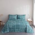 400TC Super Soft Premium Cotton Super King Size Bedsheet for Double Bed with 2 Pillow Covers 108x108 Inches | Breathable Printed Flat Sheet Wrinkle-Resistant, Durable (Teal)