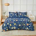 400TC Super Soft Premium Cotton Super King Size Bedsheet for Double Bed with 2 Pillow Covers 108x108 Inches | Breathable Printed Flat Sheet Wrinkle-Resistant, Durable (Dark Blue)