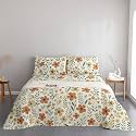400TC Super Soft Premium Cotton Super King Size Bedsheet for Double Bed with 2 Pillow Covers 108x108 Inches | Breathable Printed Flat Sheet Wrinkle-Resistant, Durable (Cream)