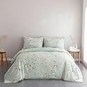 400TC Super Soft Premium Cotton Super King Size Bedsheet for Double Bed with 2 Pillow Covers 108x108 Inches | Breathable Printed Flat Sheet Wrinkle-Resistant, Durable (Mint Green)