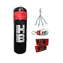 Hard Bodies Professional Synthetic Leather Filled Punching Bag for Boxing, Kick Boxing, Muay Thai Along with Hanging Chain, Hand Wraps &amp; Key Chain (Black &amp; Red, 3 Feet)