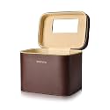 Luxury Hard brown makeup box, Portable leather hard cosmetic case with mirror, Sturdy train case make up box for women adults. (Monolayer - Brown)